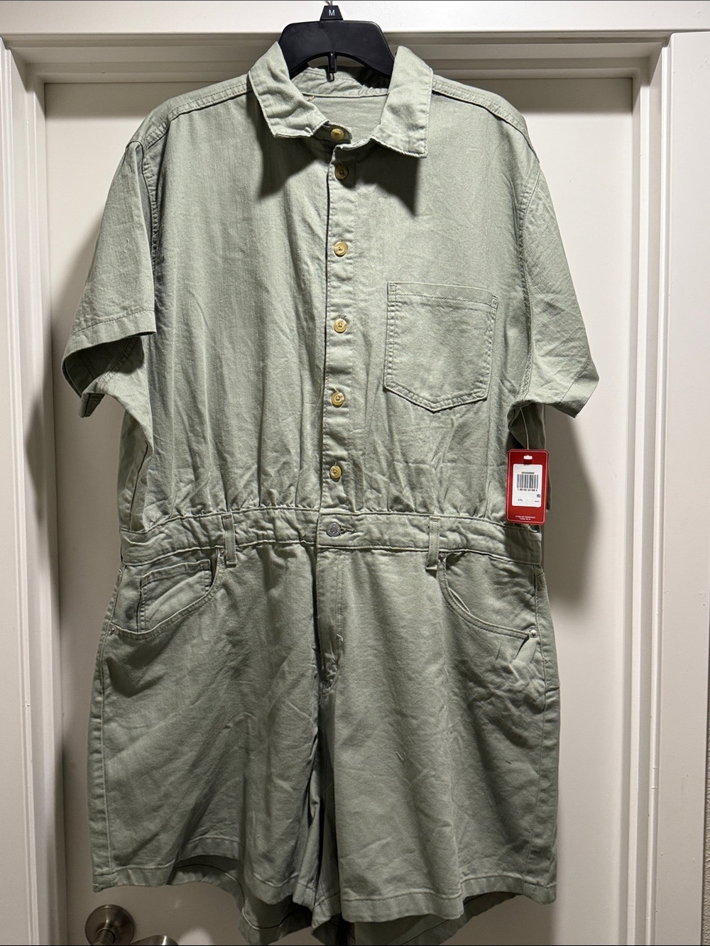 Levi's Short-Sleeve Button-Up Romper in Light Sage